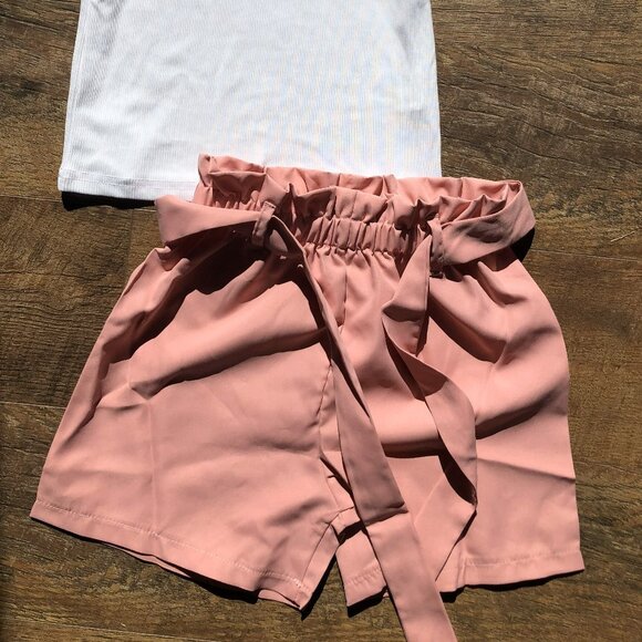 AMMENGBEI Toddler Little Girl Square Neck Puff Short Sleeve Top Waist Shorts Set - Picture 2 of 2